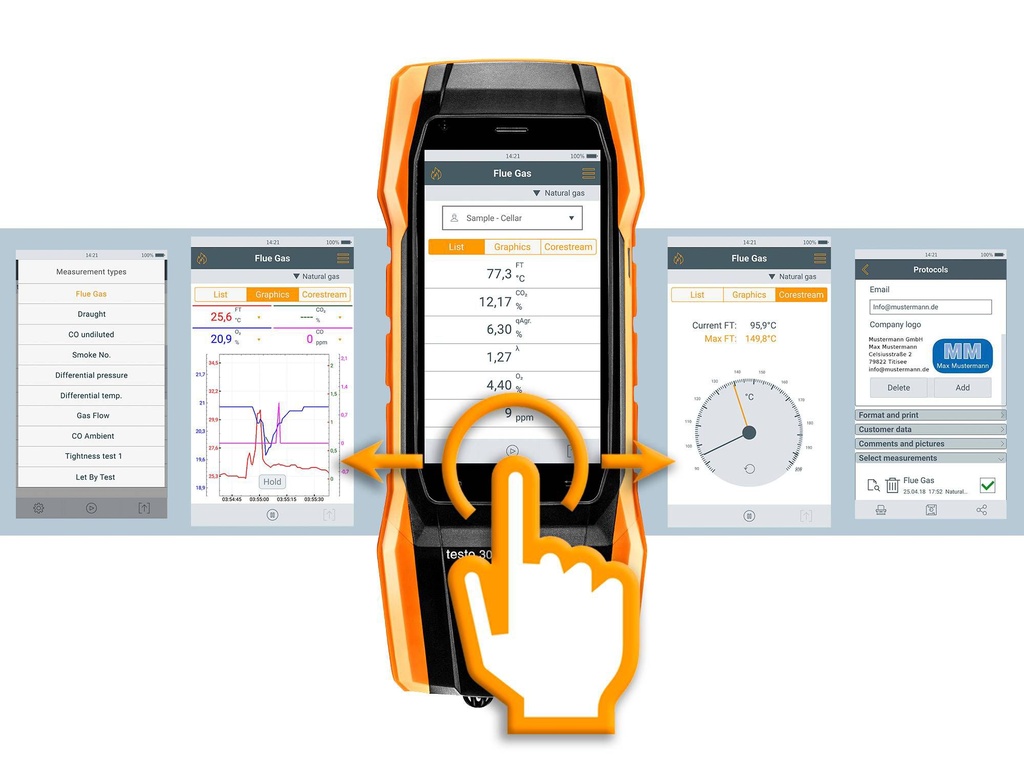 testo 300 analisador de gases de combustão conjunto 2 com impressora (O2, COH2)