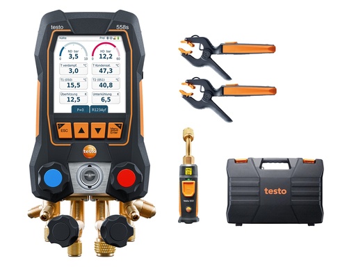 [0564 5582] Kit de vácuo inteligente testo 558s - Manifold digital inteligente com sondas de temperatura e vácuo sem fio